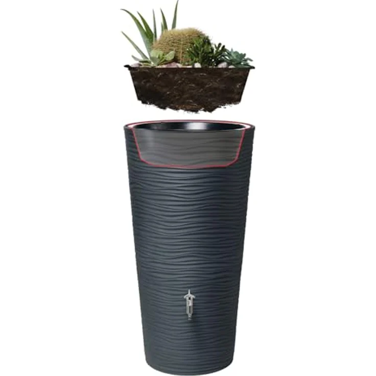 Garantia Regentonne Natura 2in1 Graphite Grey - 210L Regenwasserspeicher mit Pflanzschale, Gartenbewässerung, UV-beständig - Made in Germany – Bild 2