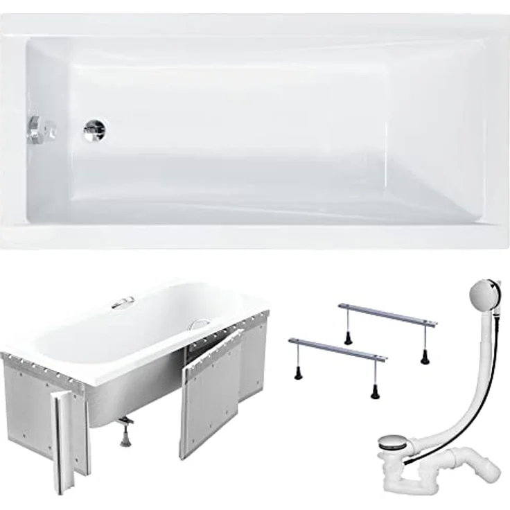 KOLMAN Badewanne Rechteck Modern 180x80 mit Styroporverkleidung - Ablaufgarnitur VIEGA & Füße – Bild 1
