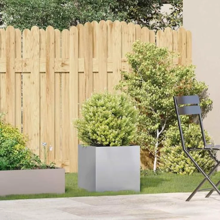 vidaXL Pflanzgefäß 40x40x40 cm Stahl verzinkt, Hochbeet mit viel Platz für Pflanzen, Outdoor Pflanzkübel in natürlicher Optik - Garten-Garten-Pflanzkübel, Blumenkasten – Bild 3
