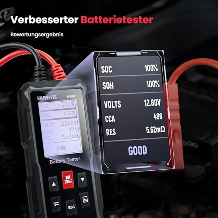 KAIWEETS KVB01 Batterietester KfZ 12V 24V, 100-2000CCA Autobatterietester Lasttester mit umfassender Batterieanalyse, für LKW Schiff SUV Boot – Bild 5