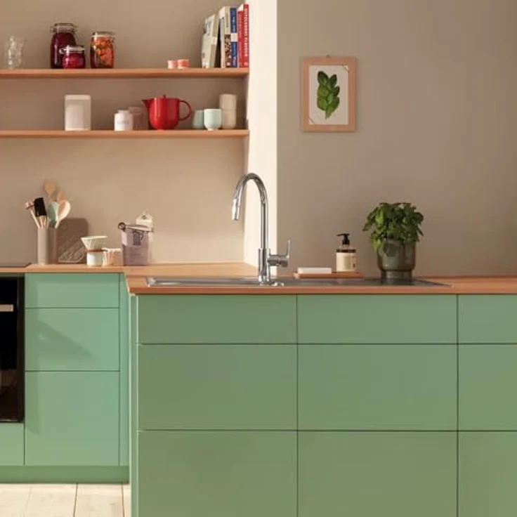 Grohe Start Edge, Einhand-Küchenarmatur Hochdruck, chrom, mit herausziehbarer Laminarbrause und schwenkbarem Auslauf – Bild 8