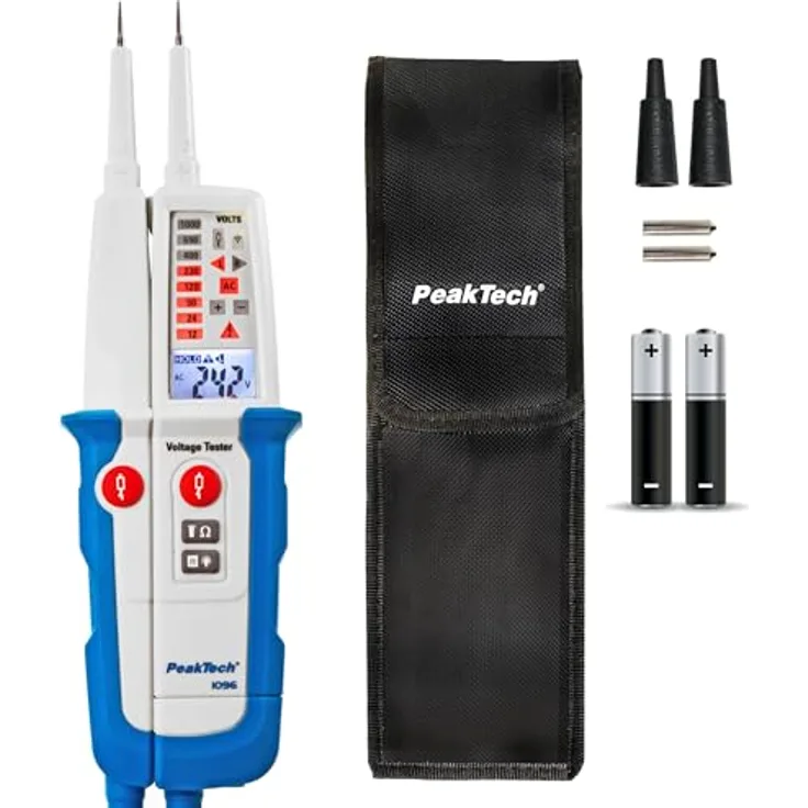 Peaktech P 1096, Multimeter Zweipoliger AC/DC-Spannungsprüfer mit digitaler LCD-Anzeige, CAT IV 600V, CAT III 1000V, integrierte LED-Taschenlampe und Durchgangsprüfung