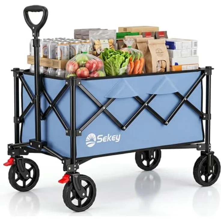 Sekey Bollerwagen Faltbar XXL 4026, 135L Volumen, 150KG belastbar, klappbar mit Geländereifen und Bremse, blau – Bild 1