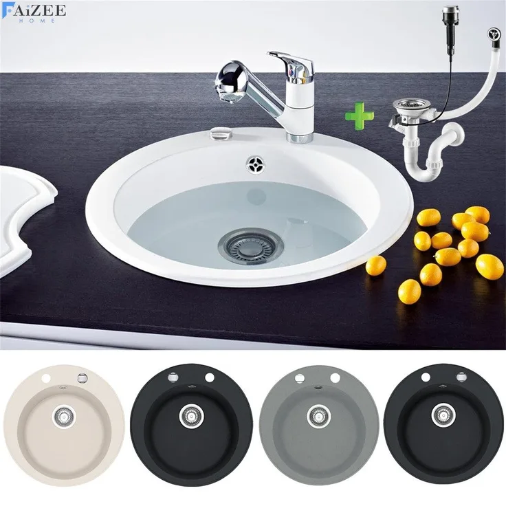Faizee Home Granitspüle Vela Ø 49cm, Robust und Langlebig, Schwarz