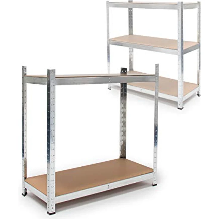Relaxdays Schwerlastregal, HxBxT: 179 x 90 x 41 cm, verzinkter Stahl, Traglast 875 kg, Stecksystem, mit Werkbank, silber – Bild 8