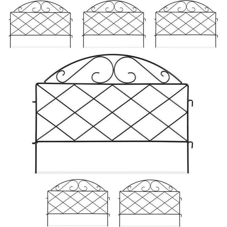 relaxdays Beetbegrenzung 6-tlg. Beetzaun aus Metall, Vintage-Look, Schwarz - Preisvergleich