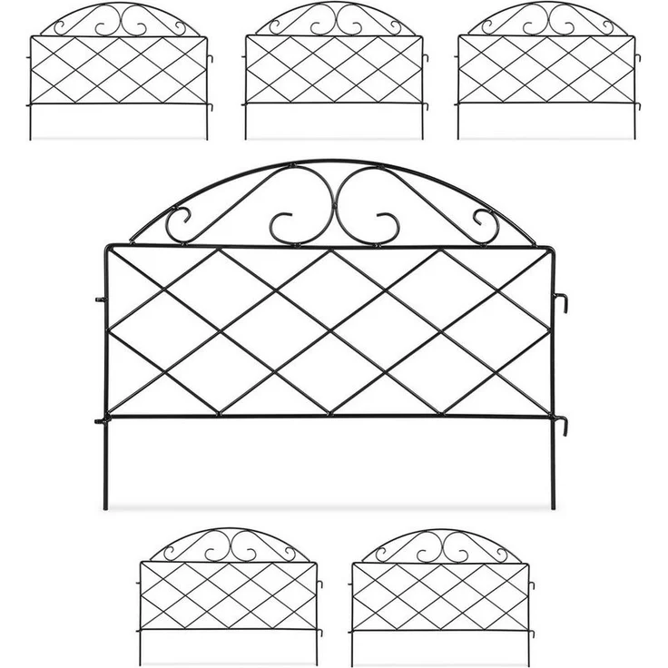 relaxdays Beetbegrenzung 6-tlg. Beetzaun aus Metall, Vintage-Look, Schwarz - Preisvergleich – Bild 1