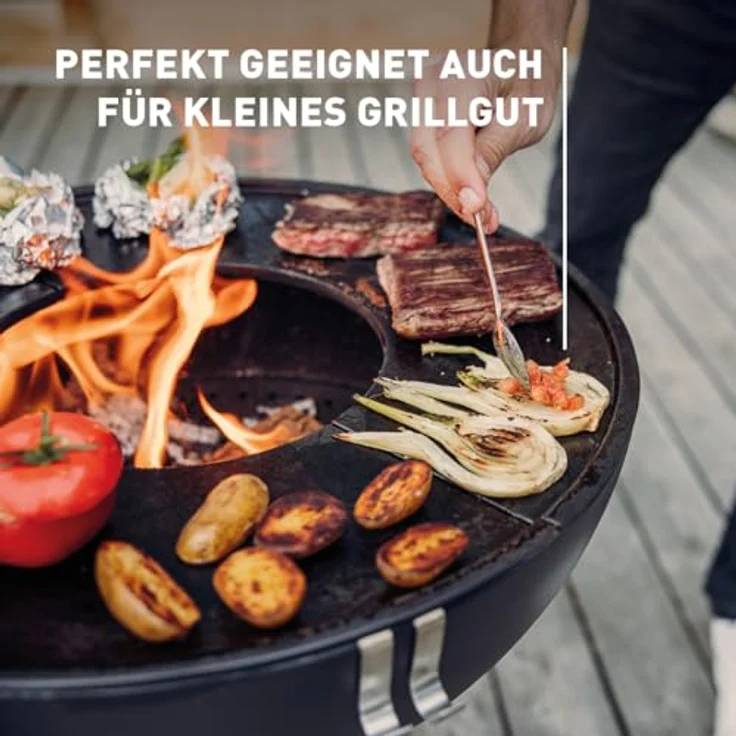 höfats BOWL 57 Plancha Set hoch - Feuerstelle und Plancha Grill - raucharme Verbrennung, kippbarer Feuerkorb, Stahl emailliert, schwarz, Ø 57 cm – Bild 4