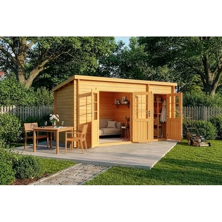 Alpholz Gartenhaus Holz Set Maria, Pultdach mit Anbau, BxT: 450x272 cm, imprägniert (Pinie), inkl. Fußboden & Dacheindeckung – Bild 5