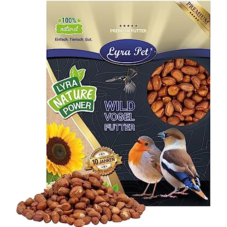 Lyra Pet® | 10 kg Erdnusskerne mit Haut | Vogelfutter für das Ganze Jahr | Naturbelassenes Streufutter | Energiequelle für Wildvögel | Erdnüsse ohne Schale | Proteinreich & Ölhaltig | Gartenvögel