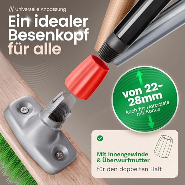 Novaliv Kehrbesen mit Teleskopstiel, Allzweckbesen für drinnen und draußen, 91-152 cm, schwarz, Holzbürste mit Elaston-Borsten, 45 cm breit – Bild 5