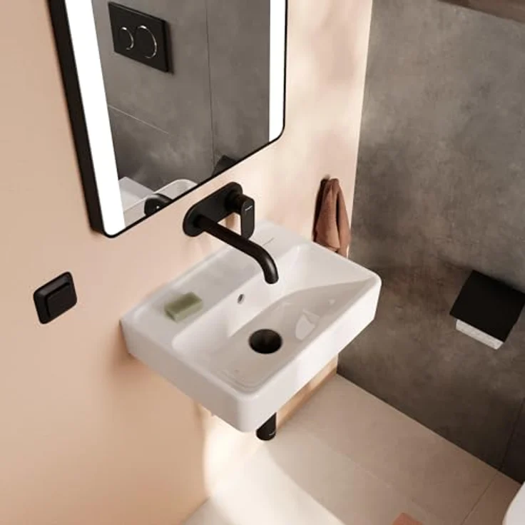hansgrohe Xanuia Q Handwaschbecken, ohne Hahnloch, mit Überlauf, 450x340mm, weiss, Keramik – Bild 7