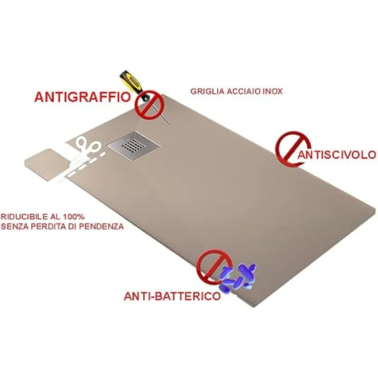 FRASCIO NEW TECNOLOGY Duschwanne Vulcano Line, 85 x 100 cm, rutschfeste Oberfläche, weiß mit Abfluss – Bild 4