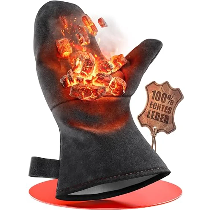 achilles Grillhandschuhe Grillhandschuh Kaminhandschuh mit Isolierung Ofenhanschuh aus Leder, hitzeresistent, Universalgröße, Baumwollfutter – Bild 2
