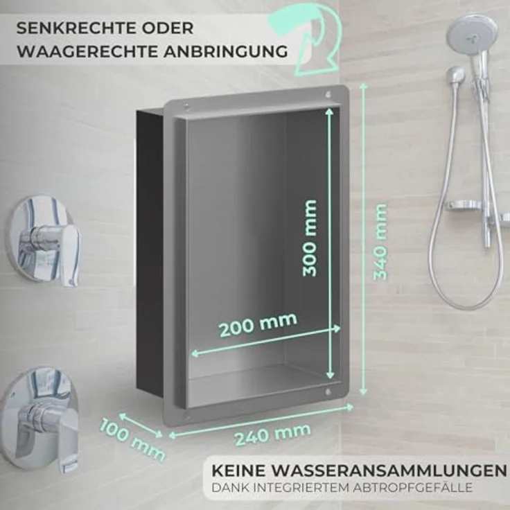 HAGO Duschwand DIY Duschnische Edelstahl gebürstet rahmenlos Unterputz Montage Duschr, Silberausführung – Bild 3