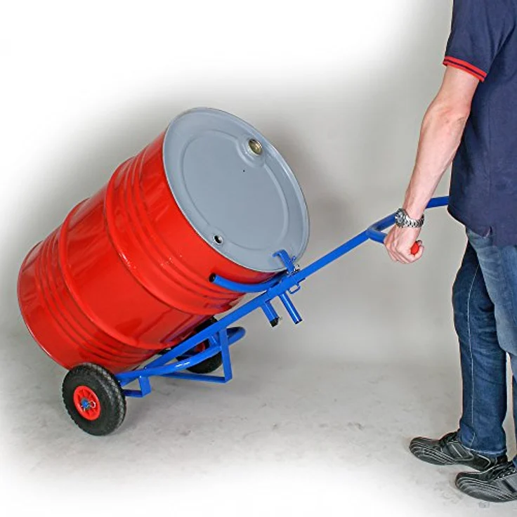 BRB-Lagertechnik Sackkarre Fasskarre für 200 Liter Stahlfässer, höhenverstellbar, Tragkraft 250 kg, blau – Bild 3