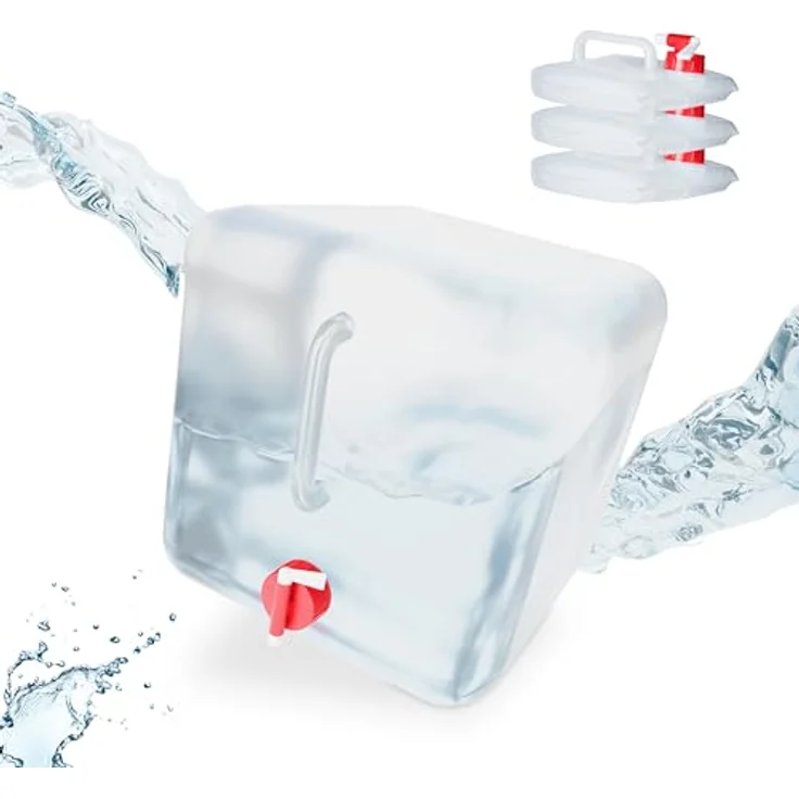Relaxdays - Faltkanister 4er Set, 20 l, Hahn, Schraubdeckel, Tragegriff, Wasserkanister Camping, BPA-frei, transparent-rot – Bild 2