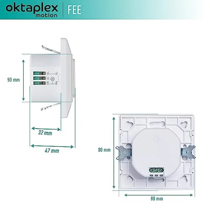 Oktaplex Fee Bewegungsmelder Unterputz 180° Hochfrequenz-Sensor 5-15m Reichweite 230V Hohlwanddose weiß mit Dämmerungssensor – Bild 4