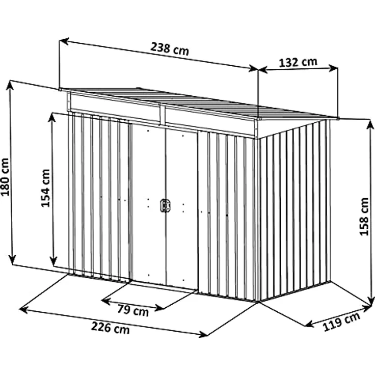 Zelsius Geräteschuppen mit Schiebetür (B) 238 x (T) 132 x (H) 180 cm | Anthrazit | Geräumiges Gartengerätehaus mit Fundament | Metall Gerätehaus mit Pultdach | Geräteschrank für Garten – Bild 2