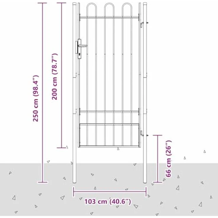 vidaXL Gartentor Zauntor Grau, 100 x 200 cm, pulverbeschichteter Stahl mit modernem Design und robuster Bauweise – Bild 3