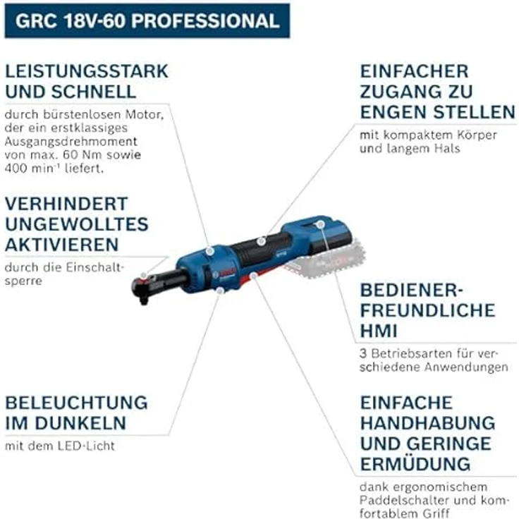 Bosch Professional GRC 18V-60 Akku-Ratschenschrauber, max. 60 Nm Drehmoment, inkl. 2x Akku GBA 2.0Ah und Ladegerät GAL 18V-40, L-BOXX – Bild 2
