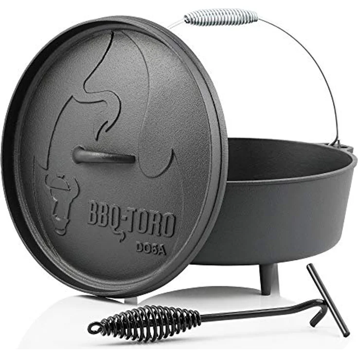 BBQ-Toro Dutch Oven Alpha Serie DO6A | 5,5 Liter gusseiserner Kochtopf mit Füßen, bereits eingebrannt, Deckel mit Spiralgriff und erhöhtem Rand für Kohle – Bild 1