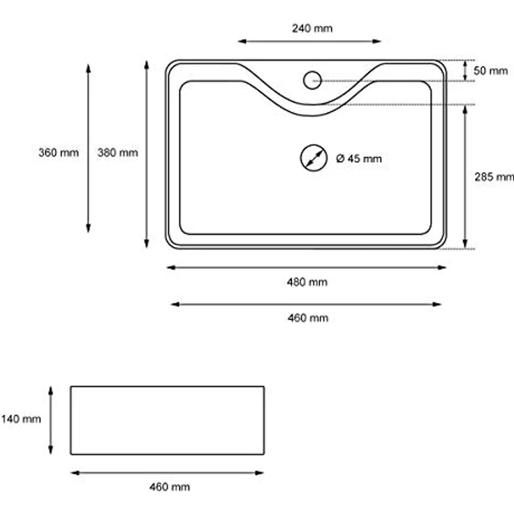 ECD Germany Design Waschbecken Waschtisch 480 x 380 x 140 mm inkl. Ablaufgarnitur für Waschbecken ohne Überlauf - Keramik Weiß Aufsatzbecken Aufsatzwaschbecken Waschschale Aufsatzwaschtisch Spülbecken – Bild 4