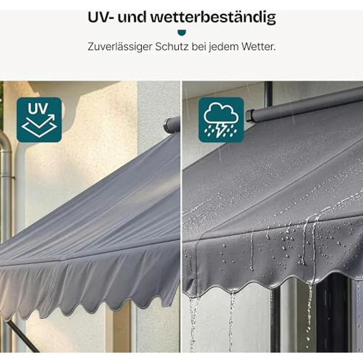 Pro.tec - Klemmmarkise 300x120x200-300cm ohne Bohren Mittelgrau – Bild 7