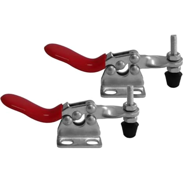 SO-TECH Kniehebelspanner Kniehebelklemme, Haltekraft bis zu 27 kg, roter Griff, 2 Stück – Bild 1