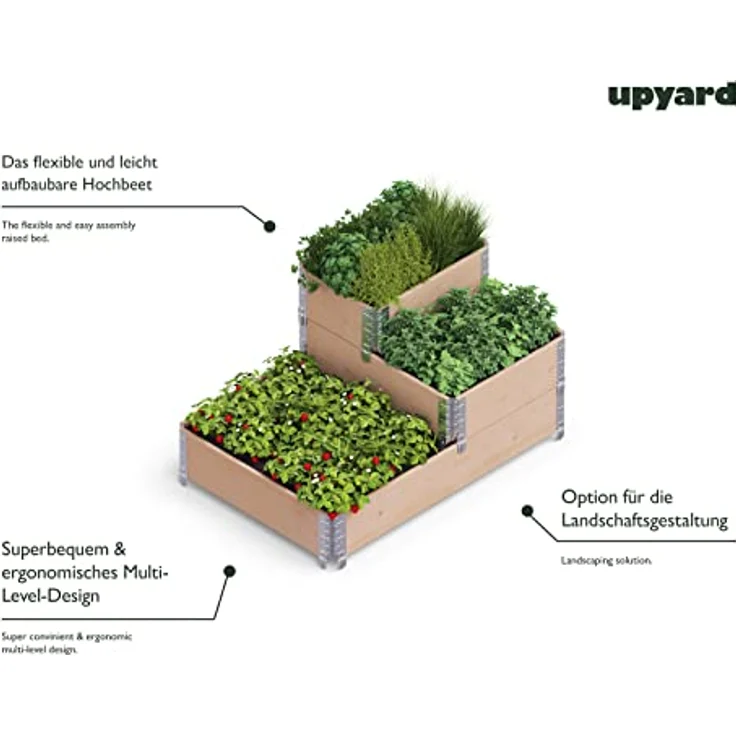 Upyard Stepped Bed - modernes Hochbeet aus Paletten - modulares, mehrstufiges Hochbeet aus Naturholz für Garten und Terrasse, 120x80x58,5, Braun – Bild 5