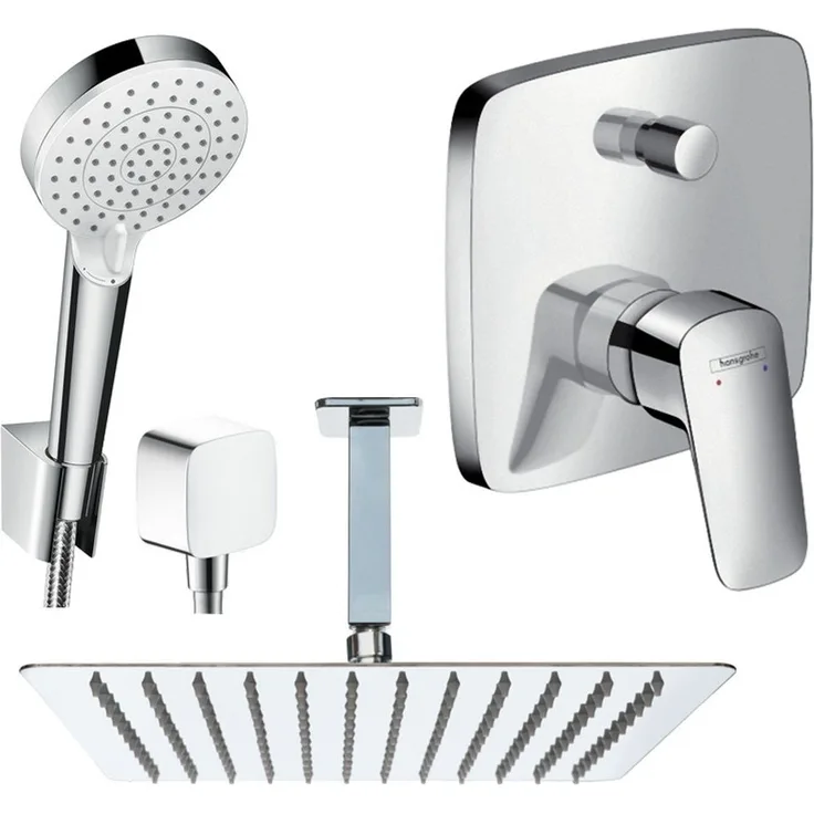 Hansgrohe Logis Unterputz Duschsystem Set mit Jowi Kopfbrause 250/300/360mm, Edelstahl, schwenkbar, Antikalkdüsen