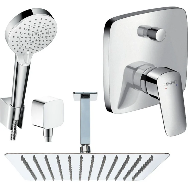 Hansgrohe Logis Unterputz Duschsystem Set mit Jowi Kopfbrause 250/300/360mm, Edelstahl, schwenkbar, Antikalkdüsen