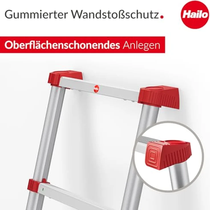 Hailo Teleskop-Anlegeleiter Aluminium, 9 Stufen, max. 150 kg, 265 cm, rutschfeste Sprossen, anodisierte Oberfläche, Einhand-Auslösesystem – Bild 6
