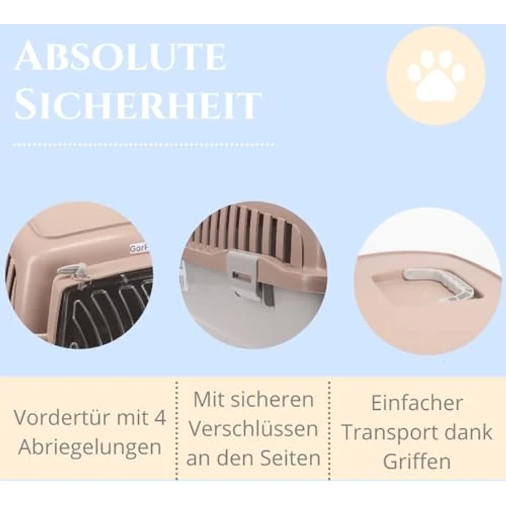 GarPet Tiertransportbox Transportbox Hunde Katzen Kaninchen Transport Auto Box Korb, 4-fach Verriegelung, Altrosa/Grau – Bild 3