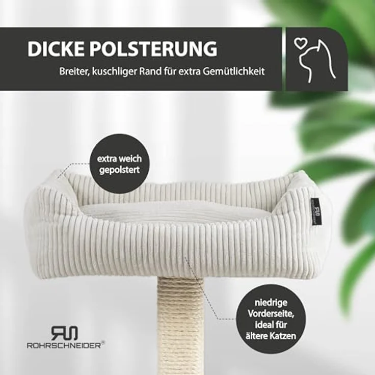 Rohrschneider Katzenbaum Wolly Made in Germany, breiter Kratzstamm mit Katzenbett Cordstoff in verschiedenen Farben – Bild 6