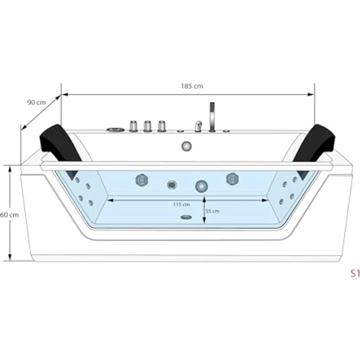 AcquaVapore Whirlpool Pool Badewanne W83-B, 180x90 cm, 2-Personen, 1100W Wassermassage, 100% Acryl, inkl. Armaturen und Frontschürzen – Bild 5