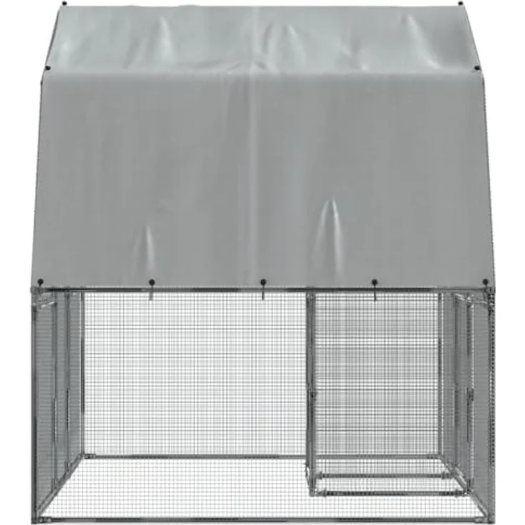 vidaXL Hühnerkäfig 2 Stk., Hühnerstall mit Wasserfestes Dach Tür, Freilaufgehege für Hühner Kleintiere, Hühnerhaus Kleintierstall, Silbern Verzinkter Stahl – Bild 5