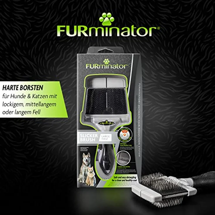 Furminator Zupfbürste Größe L hart - große Bürste mit harten Borsten für Hunde und Katzen mit lockigem, mittellangem oder langem Fell, grau – Bild 2