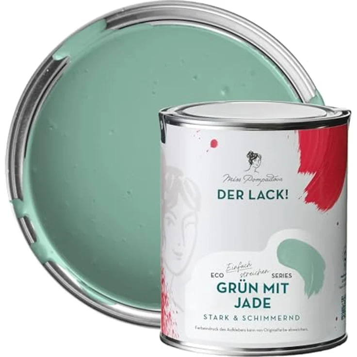 MissPompadour Holzfarbe Grün mit Jade, 1L seidenmatte Möbelfarbe für Innen & Außen, witterungsbeständig, hohe Deckkraft, wasserbasiert – Bild 1