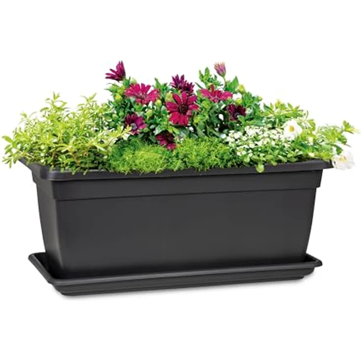 Scheurich Untersetzer für Pflanzkasten Nora, 7,5 cm x 29 cm x 60 cm, Metallic Grey, langlebiger Kunststoff – Bild 2