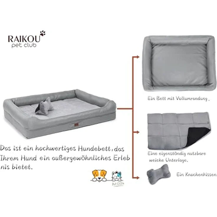 RAIKOU RAIKOU Hundematratze Hundebett gepolstertes waschbares Tierbett Hundekissen Hundesofa, grau, verschiedene Größen zur Auswahl
 - Preisvergleich – Bild 6
