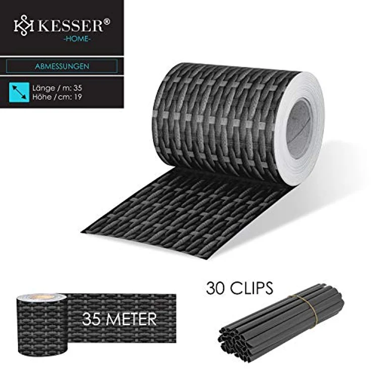 KESSER PVC Sichtschutzstreifen Sichtschutz Rolle Doppelstabmatten Zaun Blickdicht Wetterfest und Windschutz Zaunfolie Sichtschutz Garten Gartenzaun 35 m, Rattan-Anthrazit – Bild 7