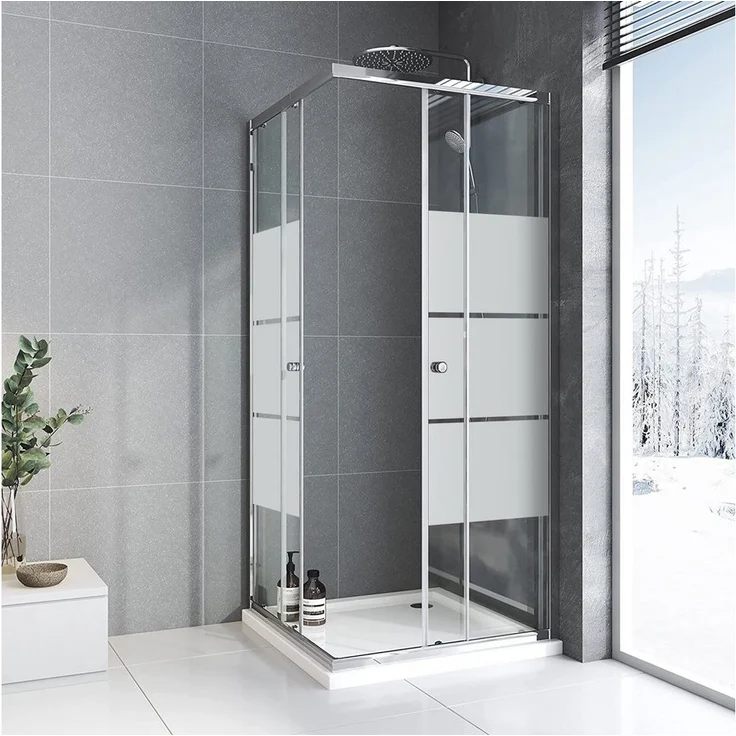 Boromal Eckdusche 75x75 H:185cm Duschkabine Schiebetür, 5mm Sicherheitsglas, Variabel Breite 74-76cm, Schwarz Chrom, 16 Türrollen