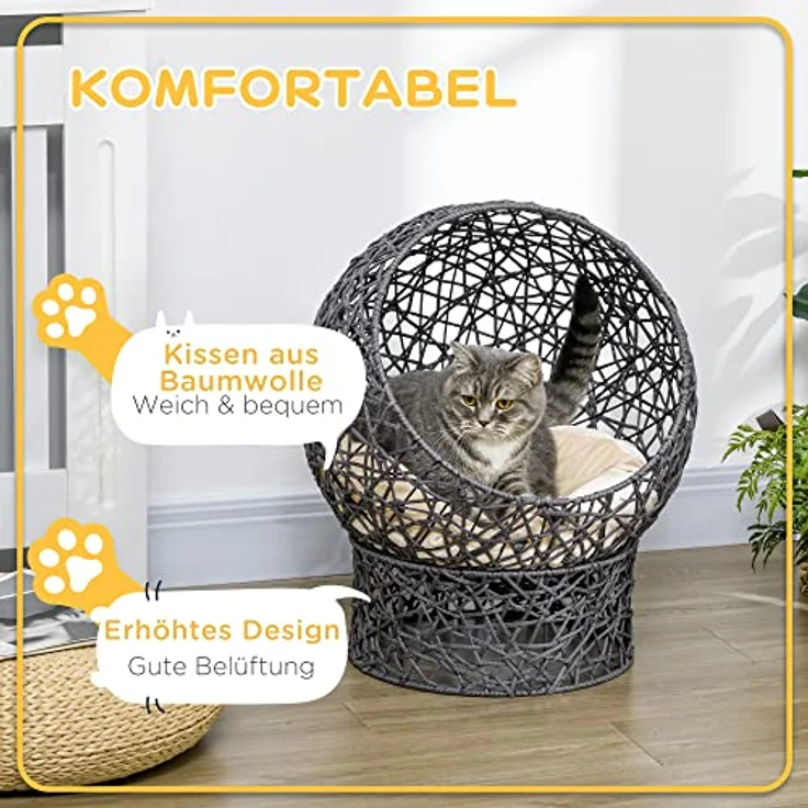 PawHut Katzenhöhle mit Kissenl, Stabiler Stahldraht, Cremeweiß + Violett, 50L x 50B x 60H cm - Preisvergleich – Bild 3
