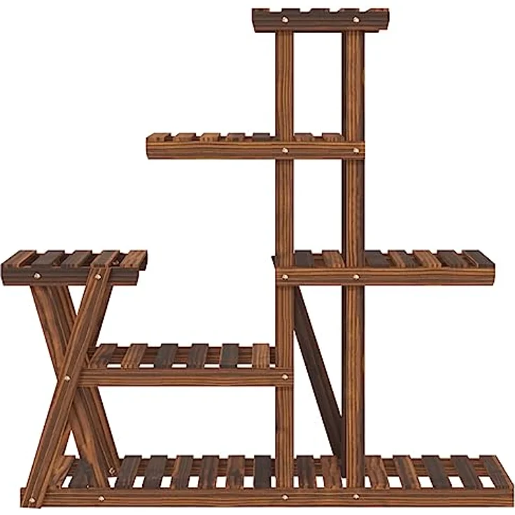 vidaXL Blumenständer, Pflanzständer 95x25x96 cm Massivholz Tanne, Karbonisiertes Braun, 10 kg Belastbarkeit pro Boden – Bild 5