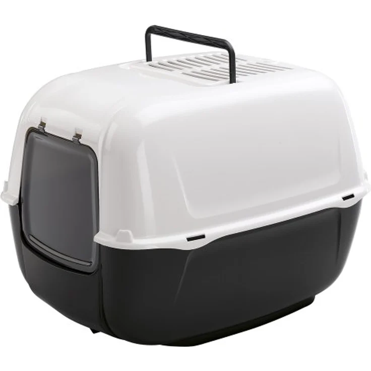 FERPLAST Katzentoilette mit Deckel, Schwingtür und Aktivkohlefilter - Große Cat Litter Box - 39,5 x 52,5 x h 38 cm - Prima Toilette, SCHWARZ – Bild 1