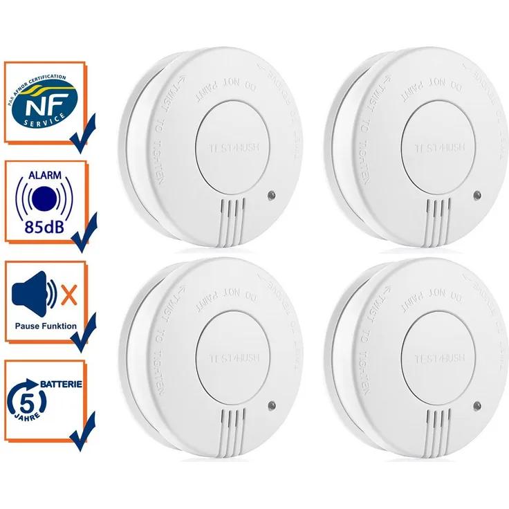 Setpoint Rauchmelder (4er Set Brandmelder mit 5 Jahres Batterie, Weiß, Ø 10cm)