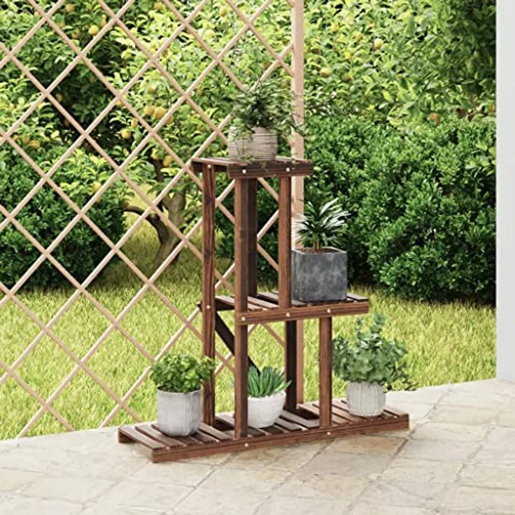 vidaXL Blumenständer, Pflanzständer 81x25x75,5 cm Massivholz Tanne, karbonisiertes Braun – Bild 2