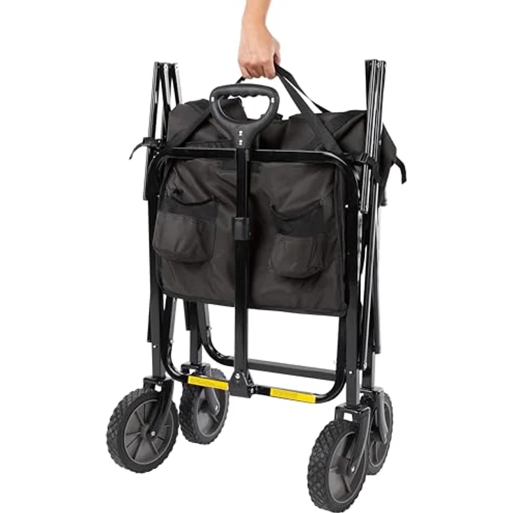 Amazon Basics Zusammenklappbarer Bollerwagen, faltbar mit Abdeckung, 120 kg Tragkraft, Schwarz – Bild 3
