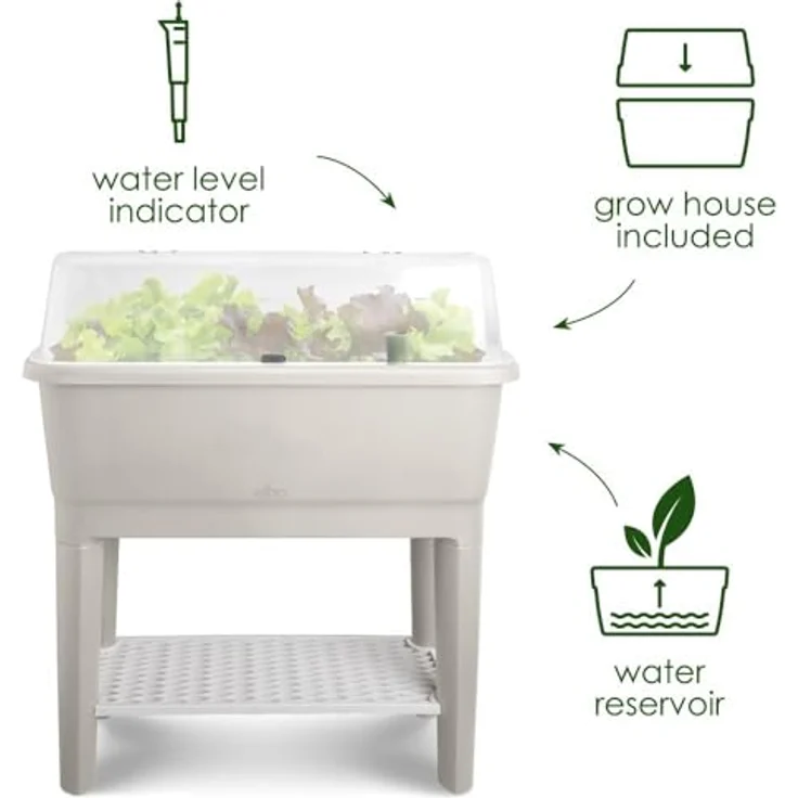 elho Noa Anzucht Tisch 80 - Hochbeete mit Abdeckung und Bewässerungssystem - Kräuterbeet aus 100% recyceltem Plastik - Ø 78.5 x H 34.2 cm - Schwarz/Living Schwarz – Bild 2